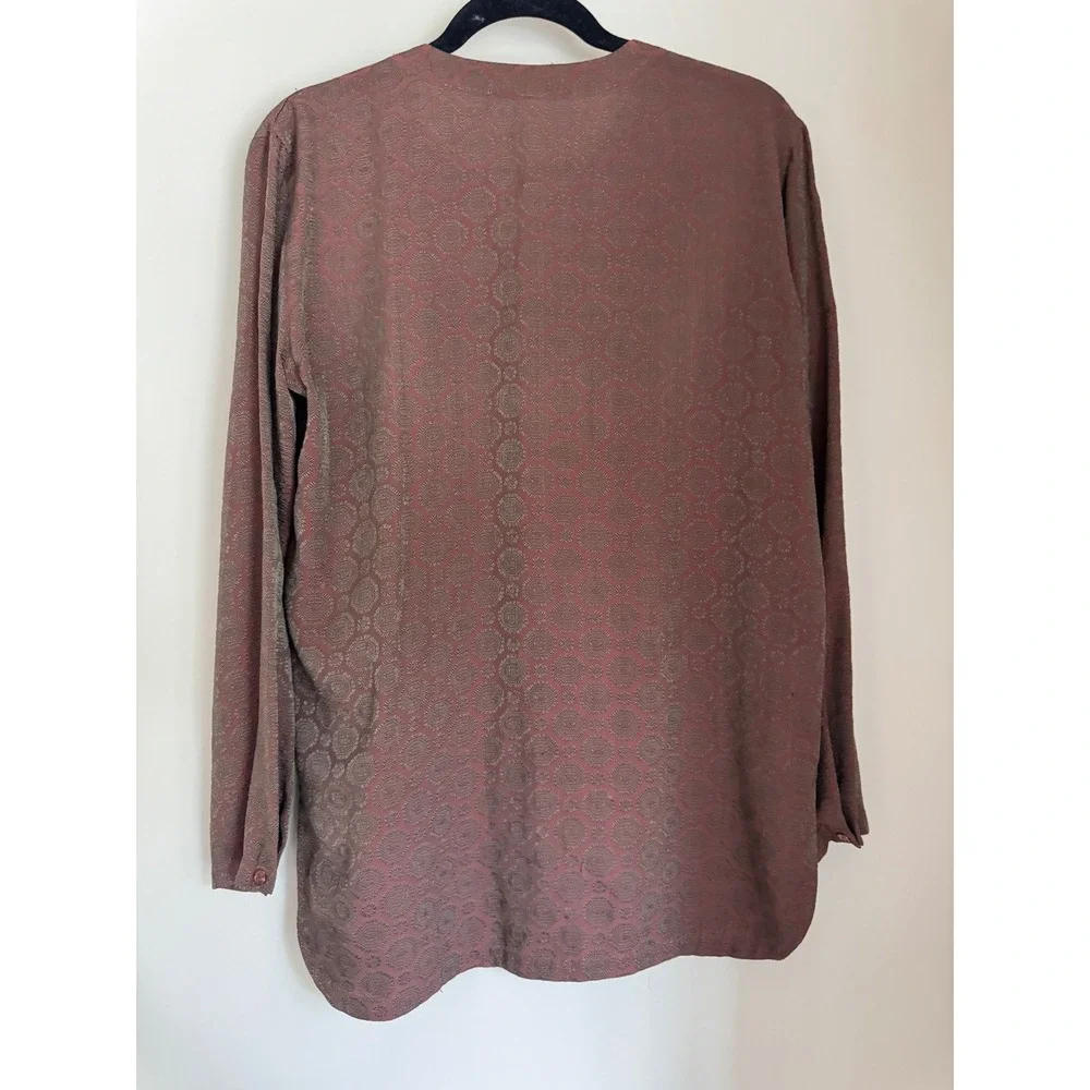 Calvin Klein Vintage 100% Silk Jacquard Blouse Geometric Long Sleeve 70s. 80s